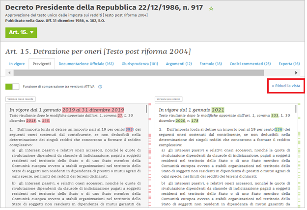 Funzionalità confronta versioni